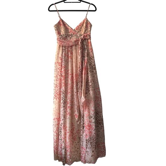 BCBGMAXAZRIA Silk Floral Evening Gown Dress Chiffon Beaded Size 0 Romantic Pink - Picture 1 of 7